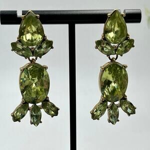 J.‎ Crew Faceted Glass Green Crystal Rhinestone Statement Dangle Earrings